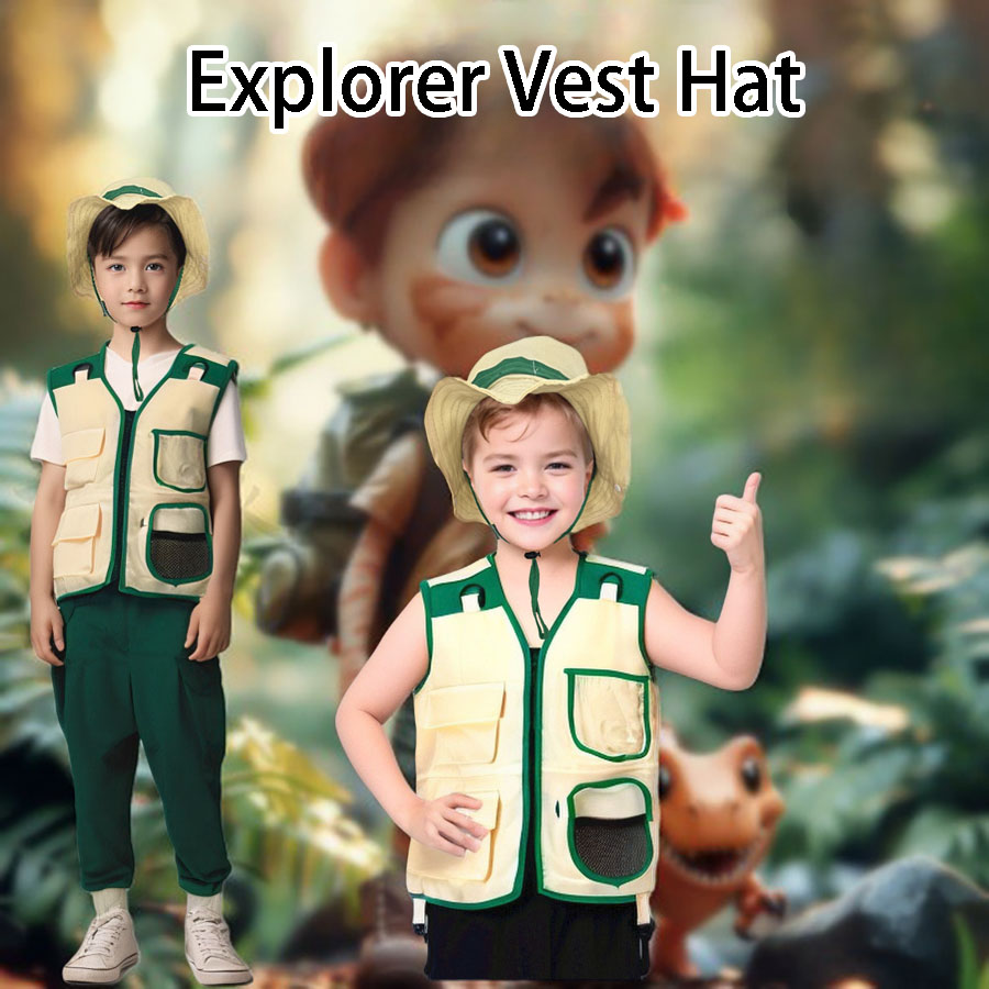 Outdoor Adventure Activities For Kids - Kids Camping Explorer Vest Hat Suit