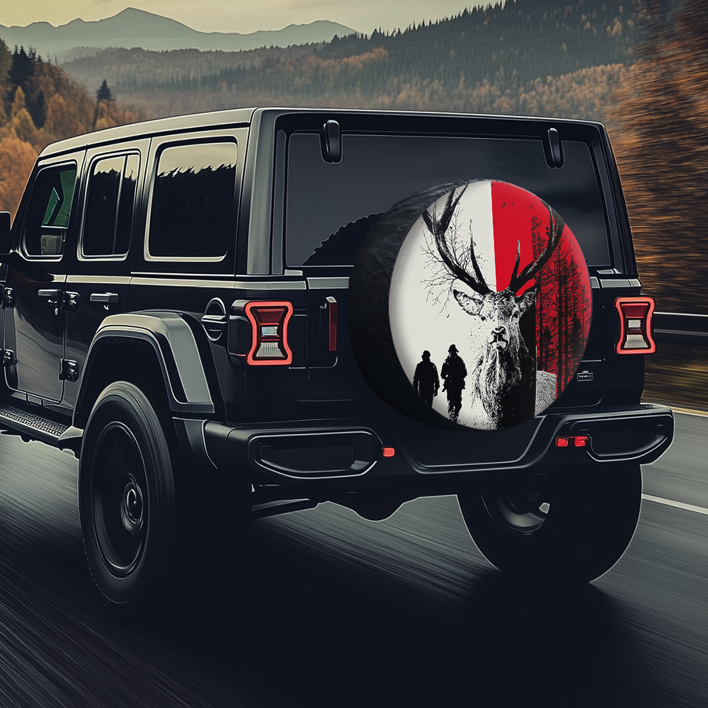 Outdoor Adventure Jeep - Deer Hunting Scene Tire Cover Polyester